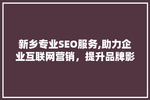 新乡专业SEO服务,助力企业互联网营销，提升品牌影响力