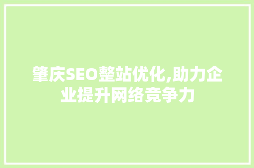 肇庆SEO整站优化,助力企业提升网络竞争力