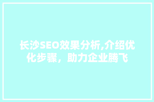 长沙SEO效果分析,介绍优化步骤，助力企业腾飞