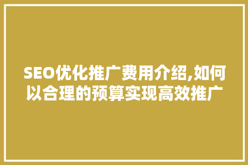 SEO优化推广费用介绍,如何以合理的预算实现高效推广