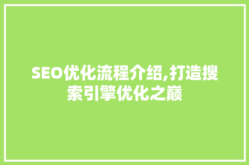 SEO优化流程介绍,打造搜索引擎优化之巅