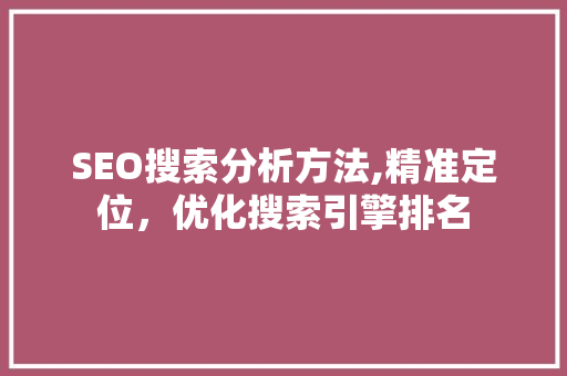 SEO搜索分析方法,精准定位，优化搜索引擎排名