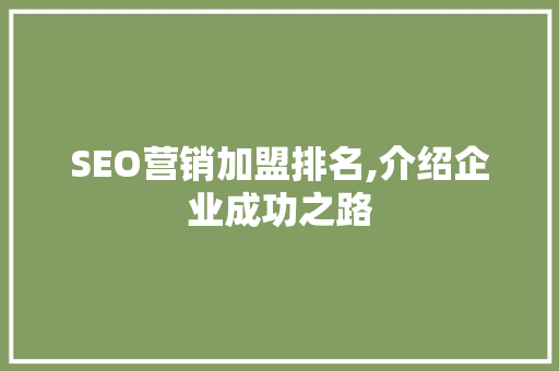 SEO营销加盟排名,介绍企业成功之路