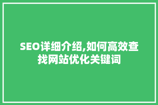 SEO详细介绍,如何高效查找网站优化关键词