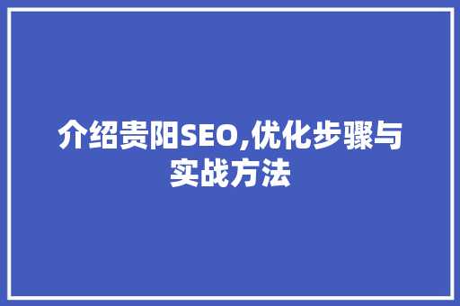 介绍贵阳SEO,优化步骤与实战方法