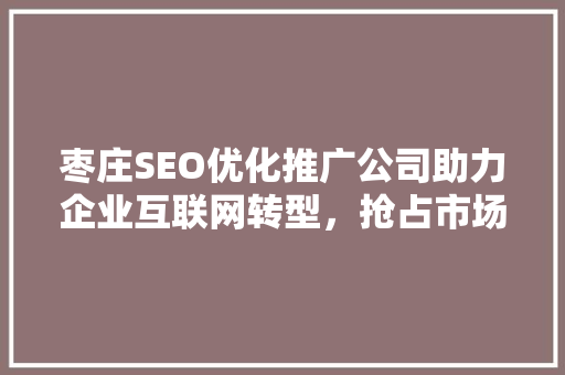 枣庄SEO优化推广公司助力企业互联网转型，抢占市场先机
