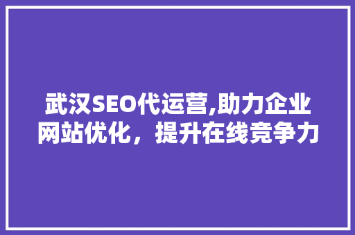 武汉SEO代运营,助力企业网站优化，提升在线竞争力