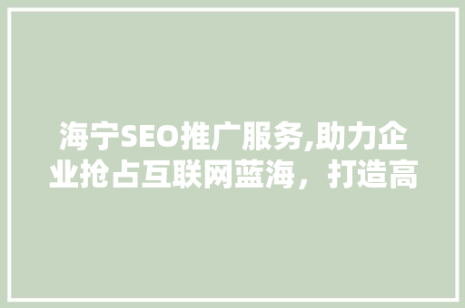 海宁SEO推广服务,助力企业抢占互联网蓝海，打造高效网络营销步骤