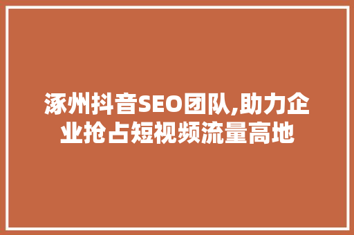 涿州抖音SEO团队,助力企业抢占短视频流量高地