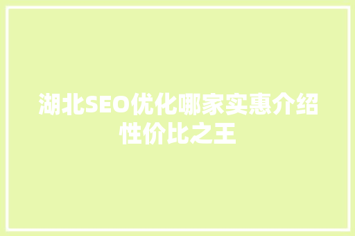 湖北SEO优化哪家实惠介绍性价比之王