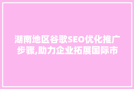 湖南地区谷歌SEO优化推广步骤,助力企业拓展国际市场