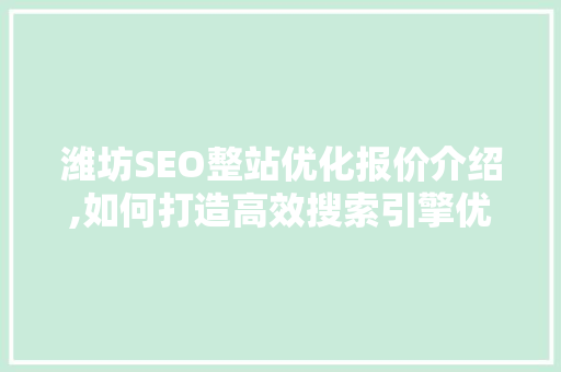 潍坊SEO整站优化报价介绍,如何打造高效搜索引擎优化步骤