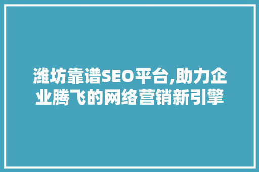 潍坊靠谱SEO平台,助力企业腾飞的网络营销新引擎
