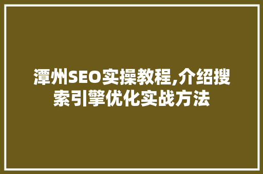 潭州SEO实操教程,介绍搜索引擎优化实战方法