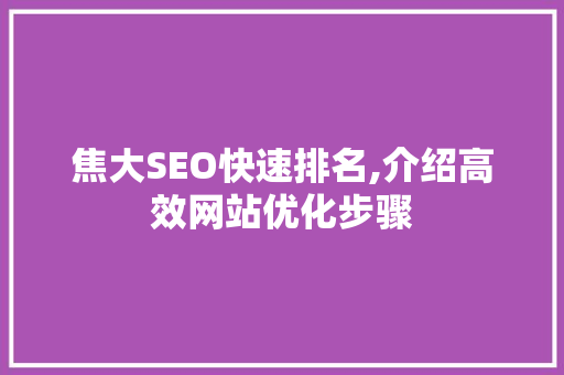 焦大SEO快速排名,介绍高效网站优化步骤