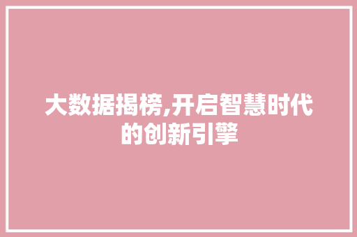 大数据揭榜,开启智慧时代的创新引擎 网站建设