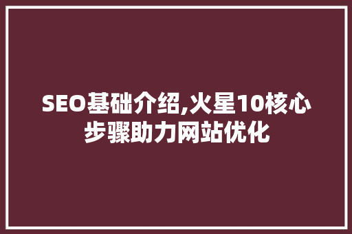 SEO基础介绍,火星10核心步骤助力网站优化