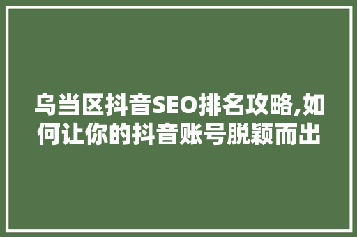 乌当区抖音SEO排名攻略,如何让你的抖音账号脱颖而出