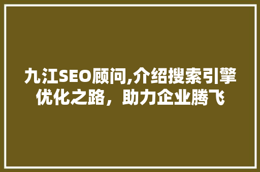 九江SEO顾问,介绍搜索引擎优化之路，助力企业腾飞