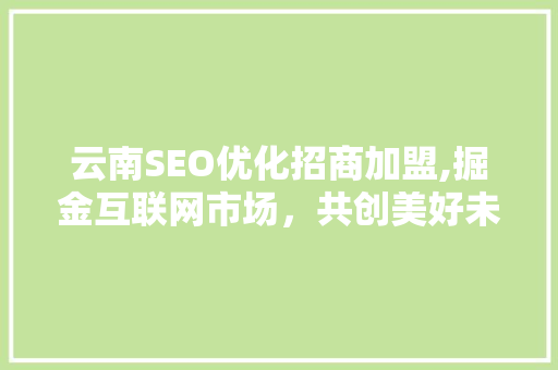 云南SEO优化招商加盟,掘金互联网市场，共创美好未来 前端技术
