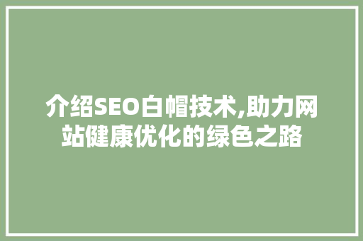 介绍SEO白帽技术,助力网站健康优化的绿色之路