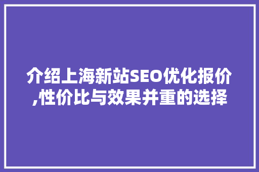 介绍上海新站SEO优化报价,性价比与效果并重的选择之路