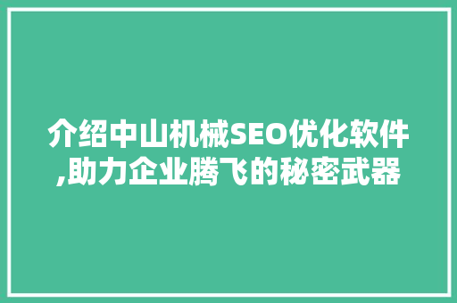 介绍中山机械SEO优化软件,助力企业腾飞的秘密武器