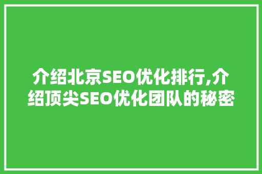 介绍北京SEO优化排行,介绍顶尖SEO优化团队的秘密武器
