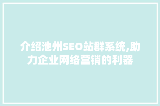 介绍池州SEO站群系统,助力企业网络营销的利器