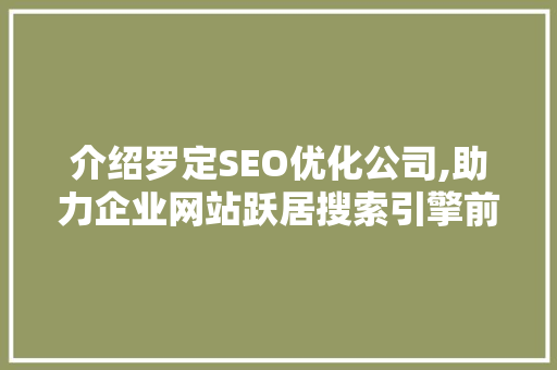 介绍罗定SEO优化公司,助力企业网站跃居搜索引擎前列