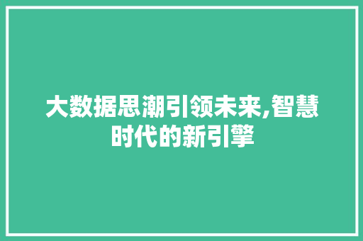 大数据思潮引领未来,智慧时代的新引擎 市场营销范文