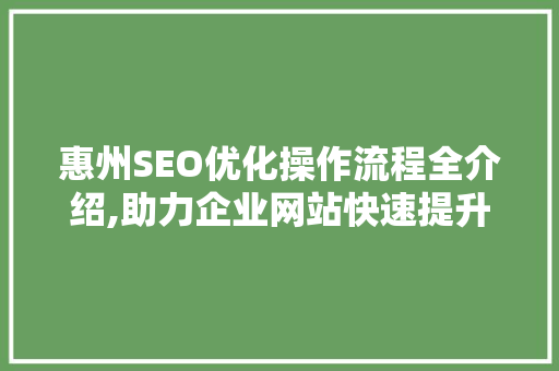 惠州SEO优化操作流程全介绍,助力企业网站快速提升排名 响应式设计