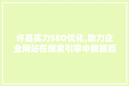 许昌实力SEO优化,助力企业网站在搜索引擎中脱颖而出