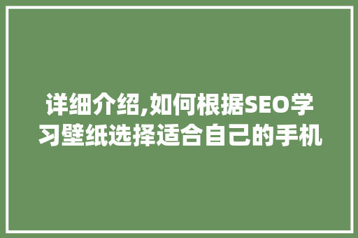 详细介绍,如何根据SEO学习壁纸选择适合自己的手机_专业指南