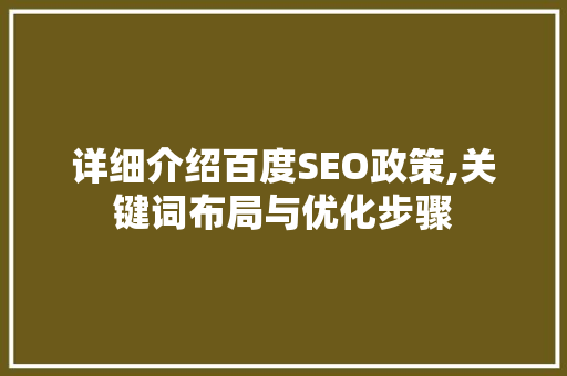详细介绍百度SEO政策,关键词布局与优化步骤