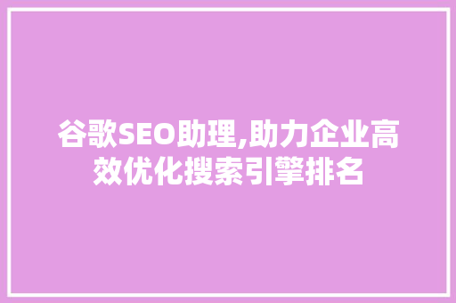 谷歌SEO助理,助力企业高效优化搜索引擎排名
