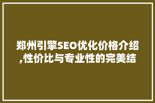 郑州引擎SEO优化价格介绍,性价比与专业性的完美结合