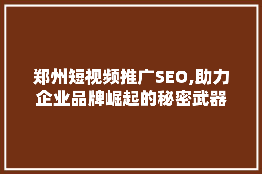 郑州短视频推广SEO,助力企业品牌崛起的秘密武器