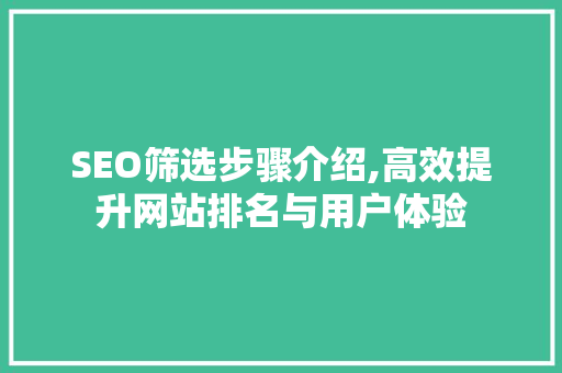 SEO筛选步骤介绍,高效提升网站排名与用户体验