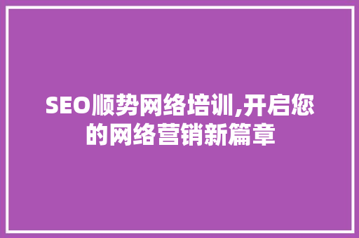 SEO顺势网络培训,开启您的网络营销新篇章