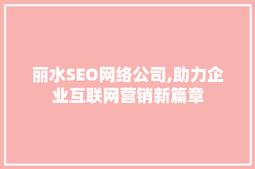 丽水SEO网络公司,助力企业互联网营销新篇章