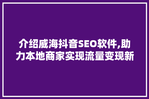 介绍威海抖音SEO软件,助力本地商家实现流量变现新篇章