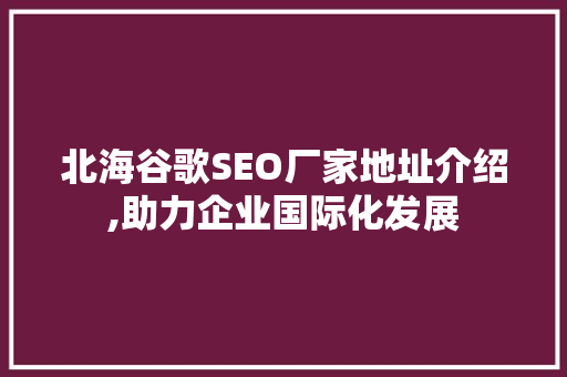 北海谷歌SEO厂家地址介绍,助力企业国际化发展
