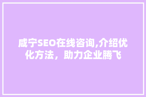 咸宁SEO在线咨询,介绍优化方法，助力企业腾飞