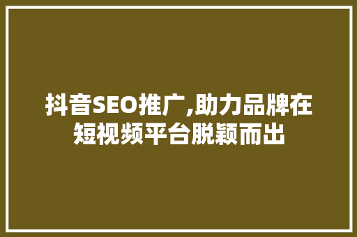 抖音SEO推广,助力品牌在短视频平台脱颖而出