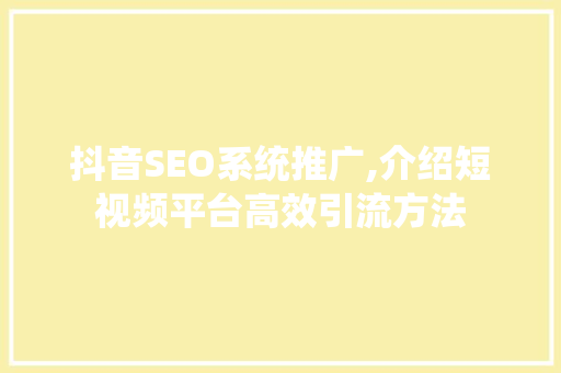 抖音SEO系统推广,介绍短视频平台高效引流方法
