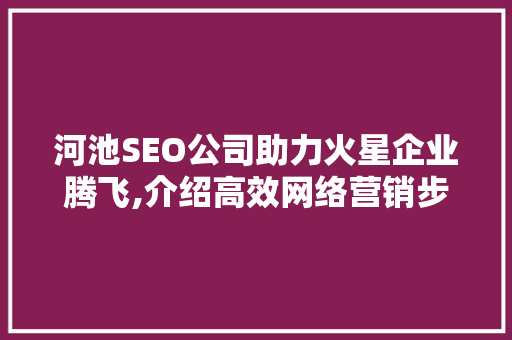 河池SEO公司助力火星企业腾飞,介绍高效网络营销步骤