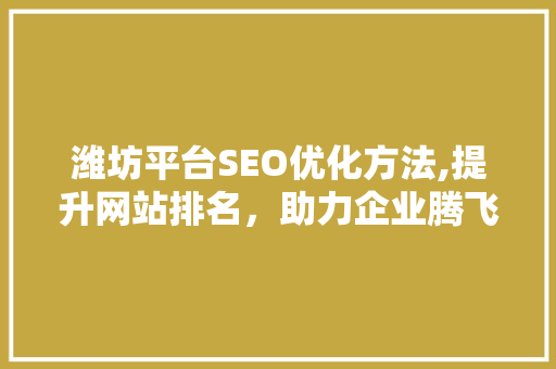 潍坊平台SEO优化方法,提升网站排名，助力企业腾飞 缓存Redis