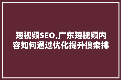 短视频SEO,广东短视频内容如何通过优化提升搜索排名