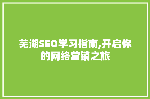 芜湖SEO学习指南,开启你的网络营销之旅